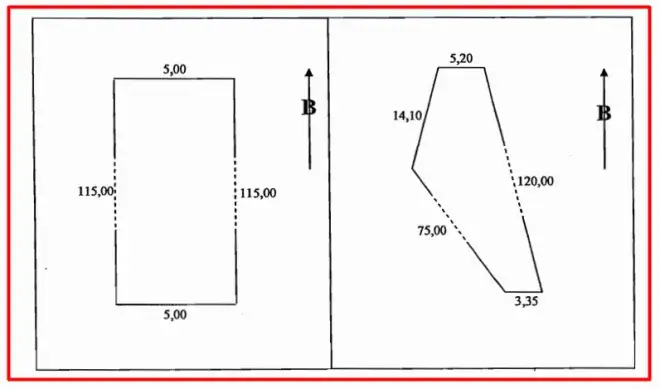 Hình 4: Sơ đồ thửa đất có chiều dài thửa đất gấp nhiều lần chiều rộng phải thể hiện không đồng nhất tỷ lệ giữa chiều dài và chiều rộng